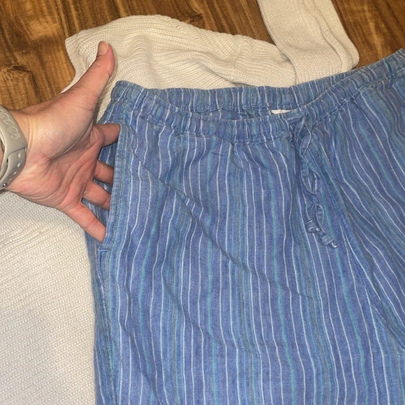 Parisian works women XL pants drawstring linen stripe pockets blue relax casual - Picture 3 of 5